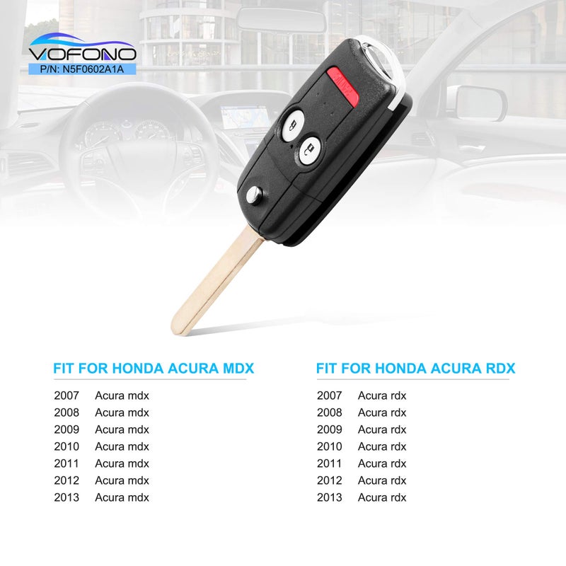 VOFONO Keyless Entry Remote Key Fob Fits for Honda Acura MDX 2007-2013/RDX 2007 2008 2009 2010 2011 2012 2013 Ignition Car Flip Replacement FCC ID: N5F0602A1A (3 Buttons) - Image 4